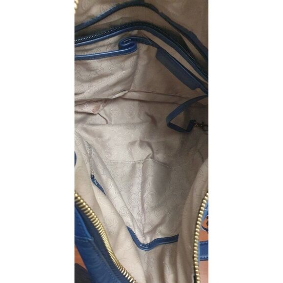 MICHAEL KORS BLUE LEATHER GOLD CHAIN DEVON LARGE SHOULDER TOTE BAG PURSE - Picture 13 of 16